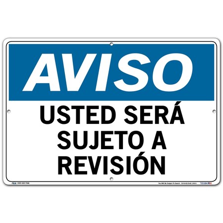 Vestil Aluminum Composite Sign, 12-1/2" Height, 18-1/2" Width, Aluminum Composite, Rectangle, Spanish SI-N-42-D-AC-130-S